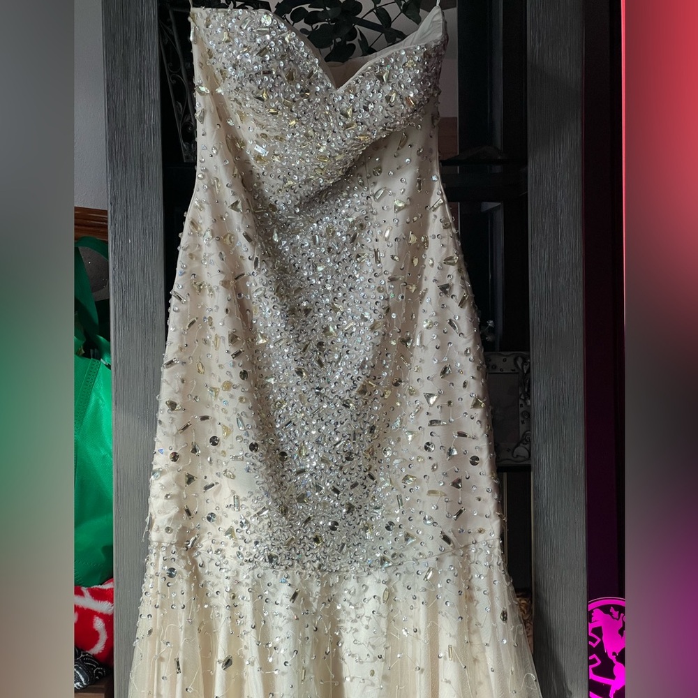 Elegant Cream Beaded Prom Dress